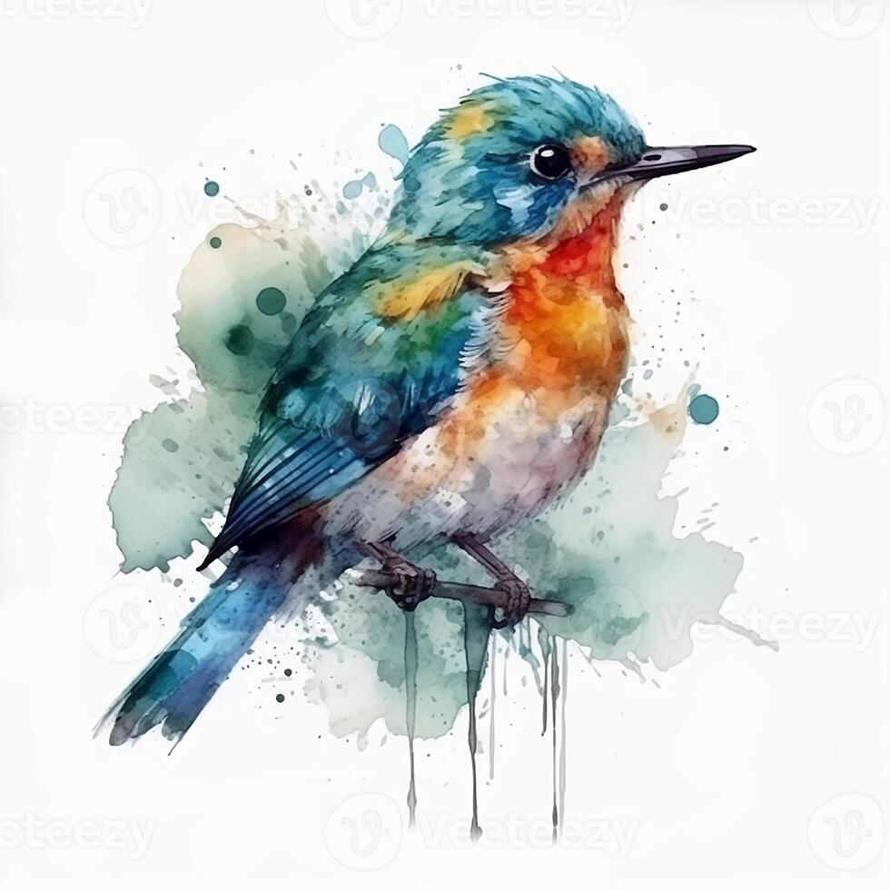 Watercolor illustration of a bird. Simple, forest, cute bird, sparrow. For creating posters, stickers, postcards, prints, sublimations. photo