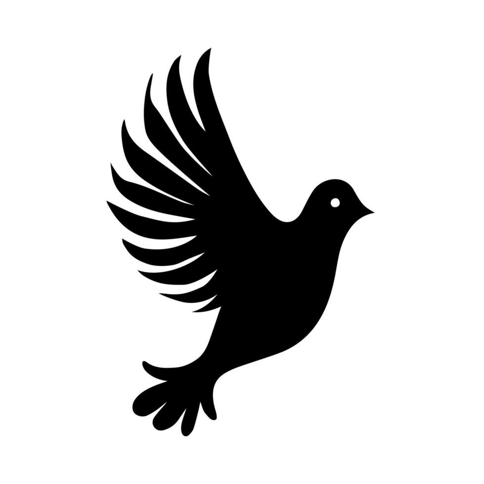 Dove vector illustration, silhouette in black. A symbol of peace. Icon, logo, print, postcard, sublimation, sticker, clipart, single element, bird