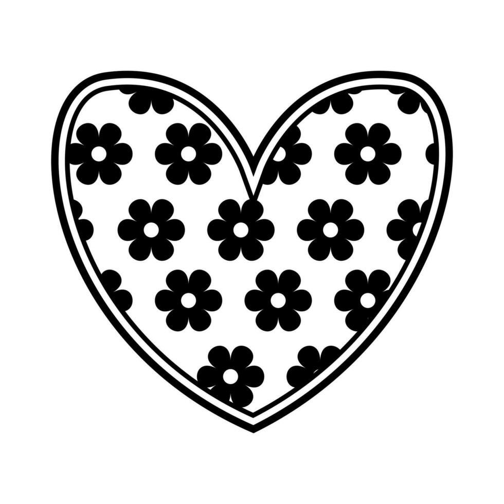 Black heart from flowers. Flat style vector illustration. Icon, logopit, print, postcard, sublimation, sticker, clipart. Element on the theme of love, Valentine's Day, holiday