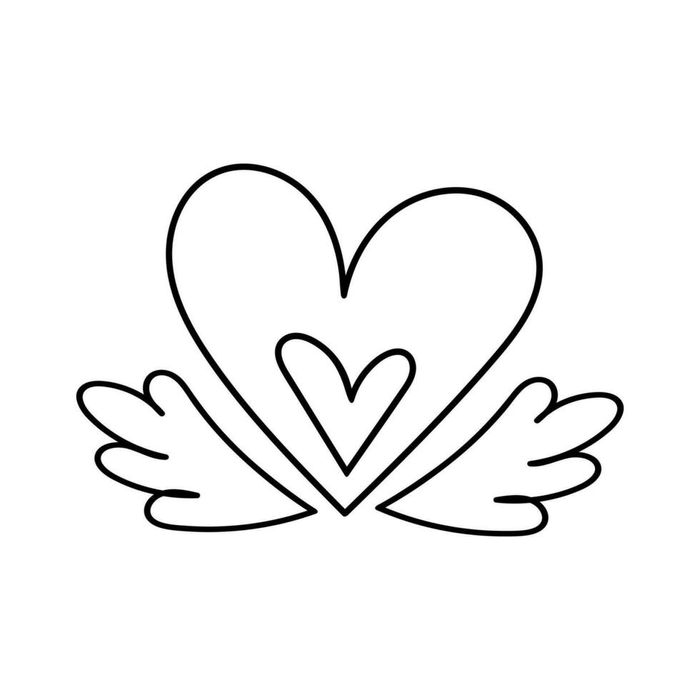 Heart with wings. Vector illustration in doodle style. Icon, logopit, print, postcard, sublimation, sticker, clipart. Element on the theme of love, Valentine's Day, holiday