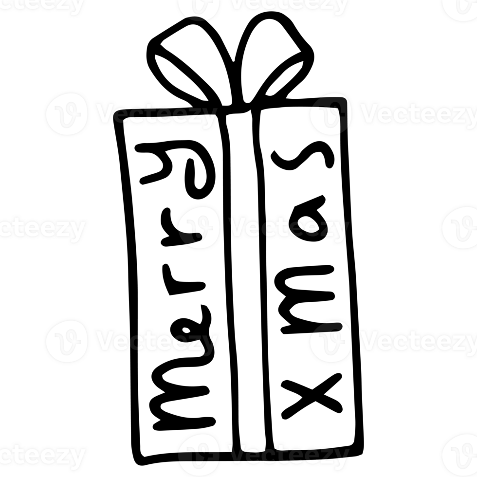 Gift box in doodle style. Simple illustration, single element png