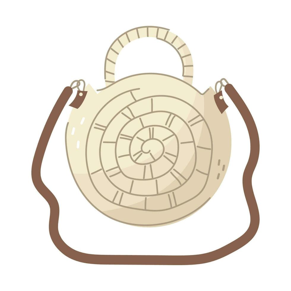 Cute cartoon style summer wicker bag. vector