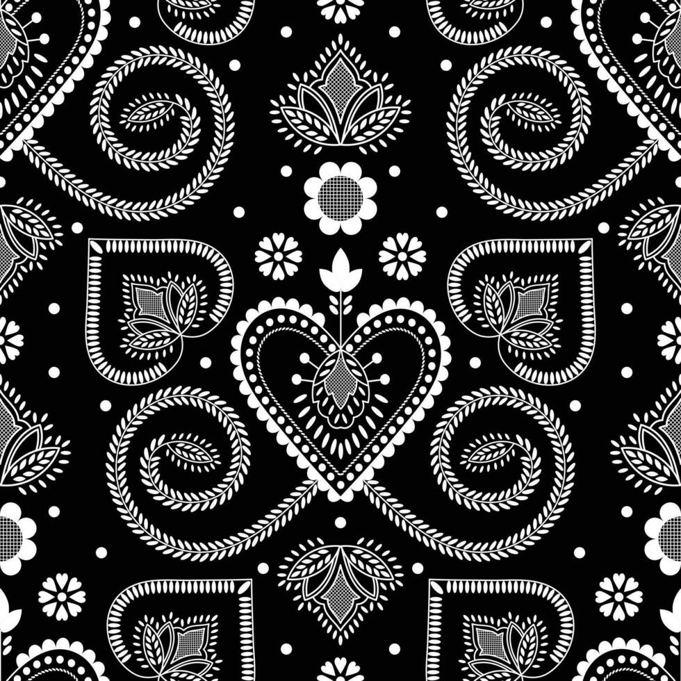 Seamless black and white pattern with flowers.Ornate Floral Seamless Pattern. vector
