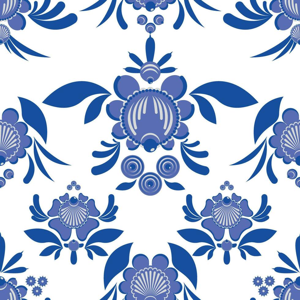 Pattern with flowers Gzhel Flower Seamless Pattern. vector