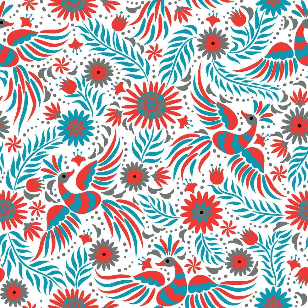 Seamless pattern with flowers mexican embroidery vector