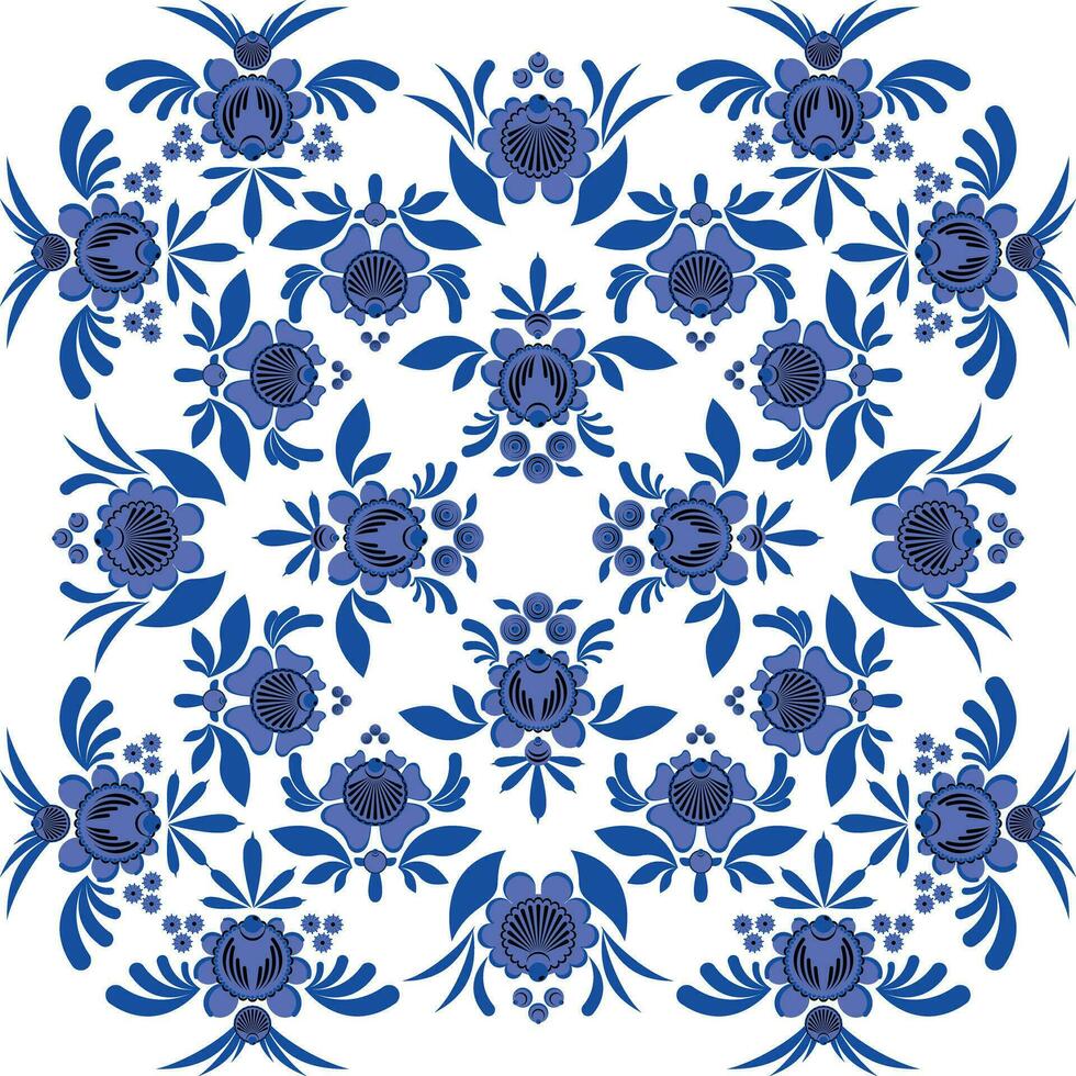 Seamless floral pattern Gzhel Flower Seamless Pattern vector