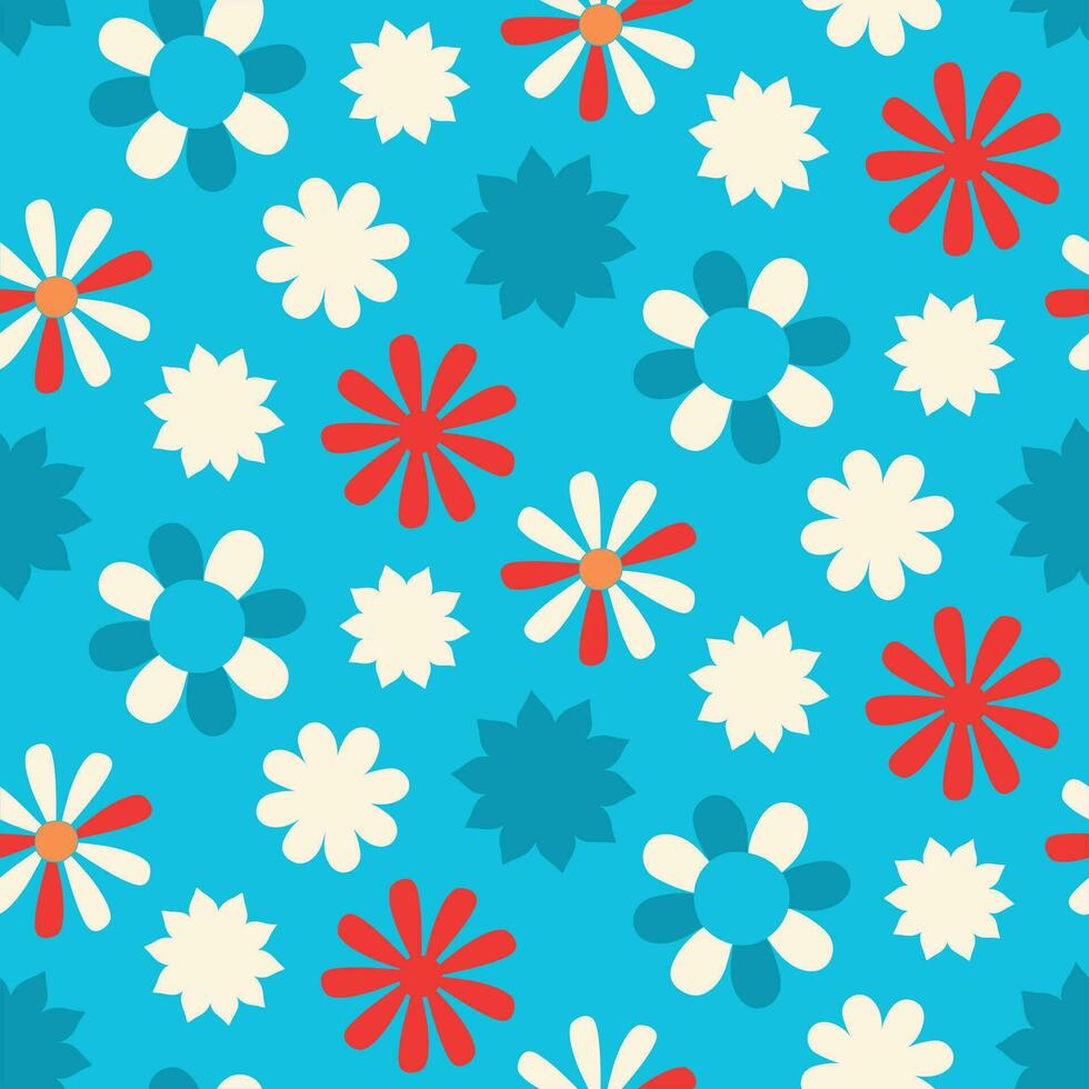 Groovy Flowers seamless pattern. Retro 60s 70s Floral Background2. vector
