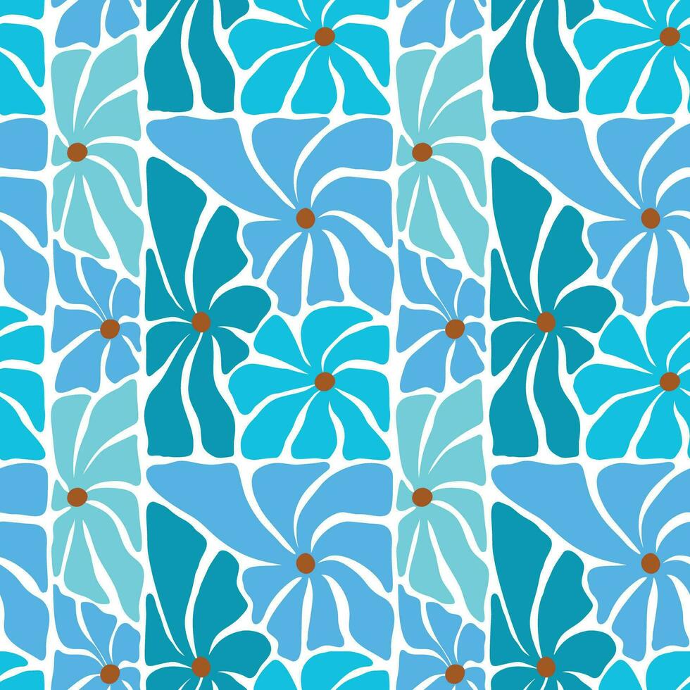 Seamless Pattern in Rectangular Shape. Flower Groovy Hippie Funny Yellow Palette Great for Fabric, Giftwrap, Scrapbooking, Packaging, Poster, Card. vector