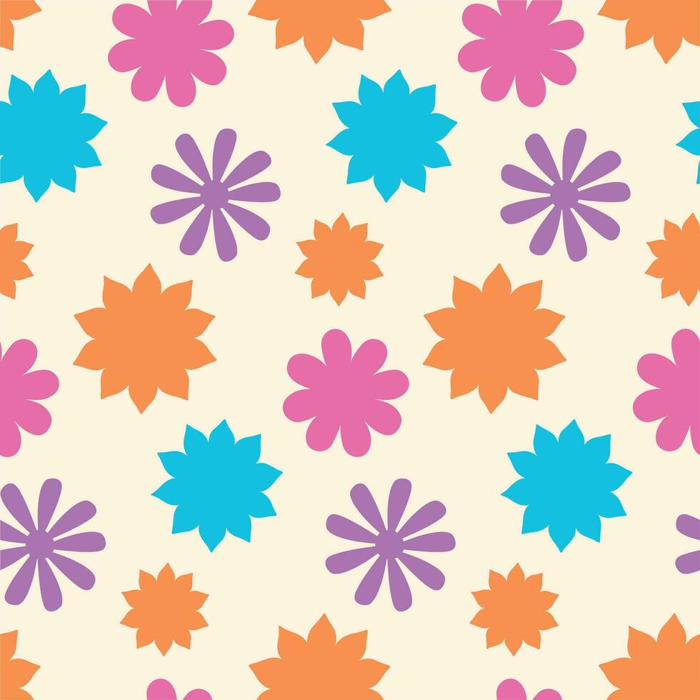 Groovy Flowers seamless pattern. Retro 60s 70s Floral Background. vector