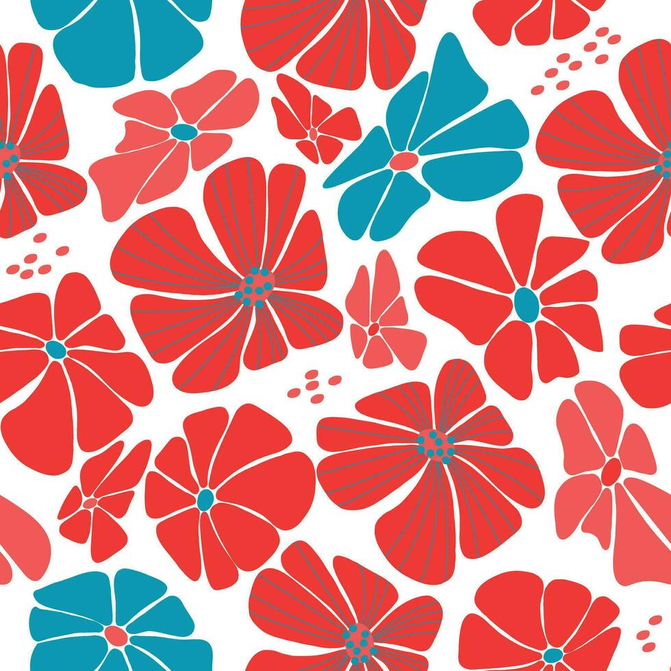 Retro seamless pattern Groovy Daisy Flower. vector