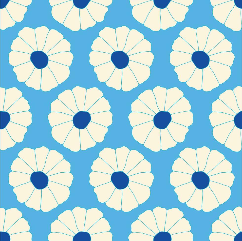 Groovy Flowers seamless pattern. Retro 60s 70s Floral Background vector