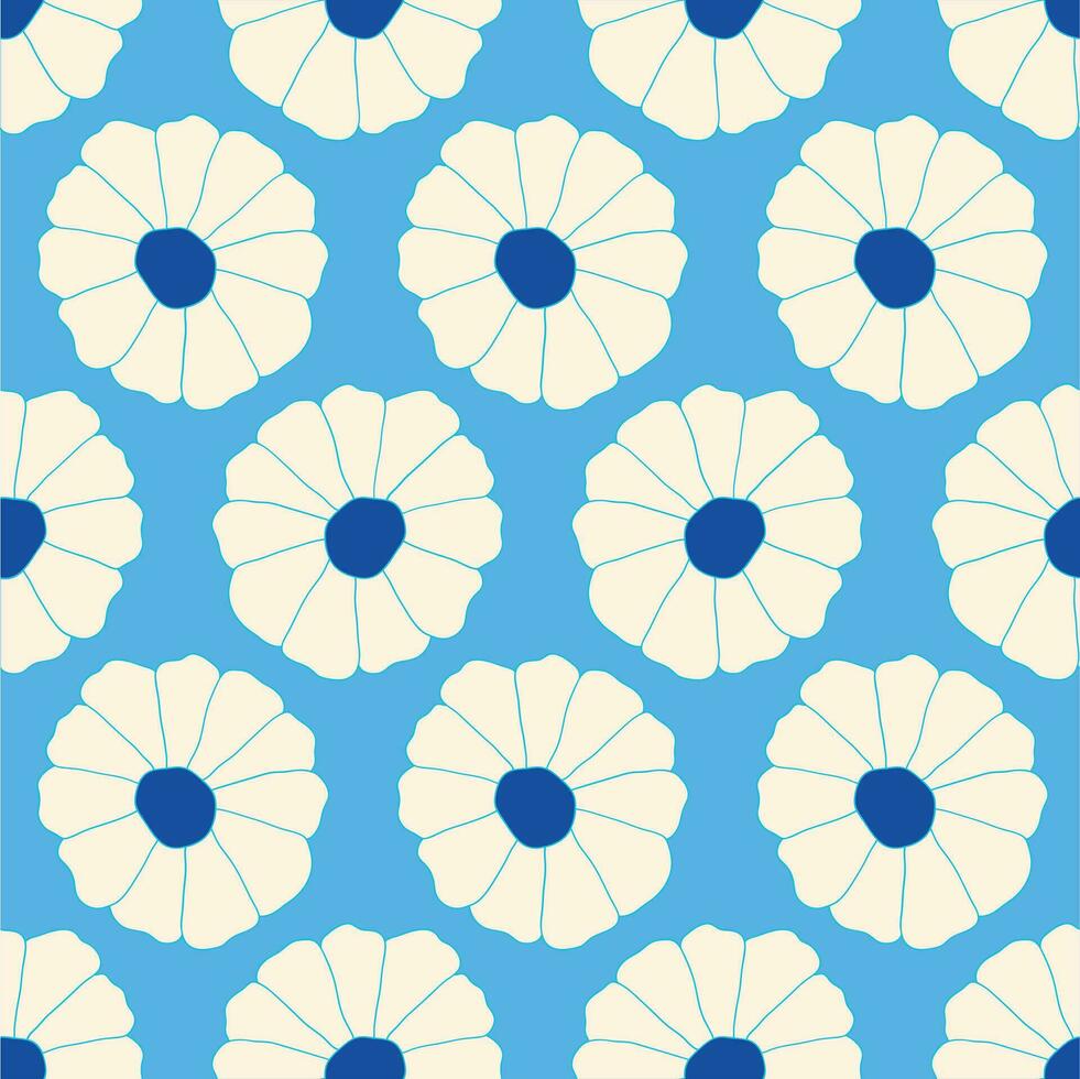 Groovy Flowers seamless pattern. Retro 60s 70s Floral Background vector