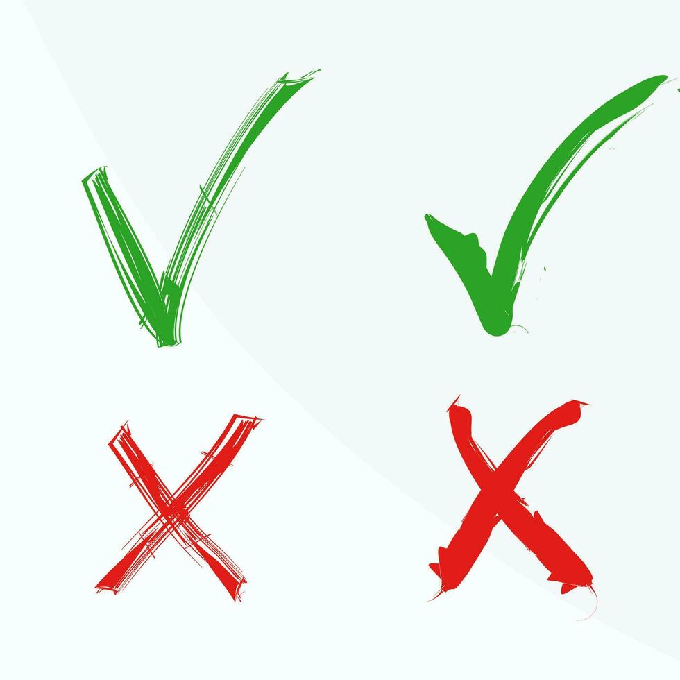 Check mark icon button box frame. Symbols yes or no icons. Green and red, Not and ok checklist sign. vector