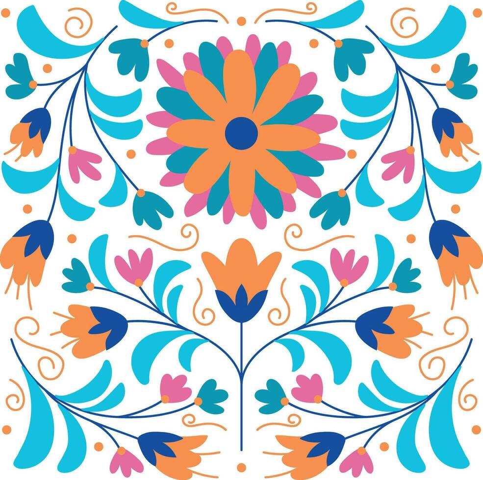 modelo con flores mexicano otomi textil modelo vector