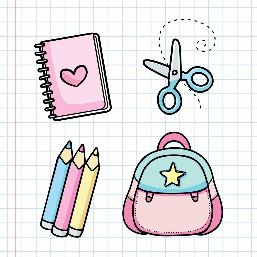 Cute school materials. Back to school. Happy Students vector