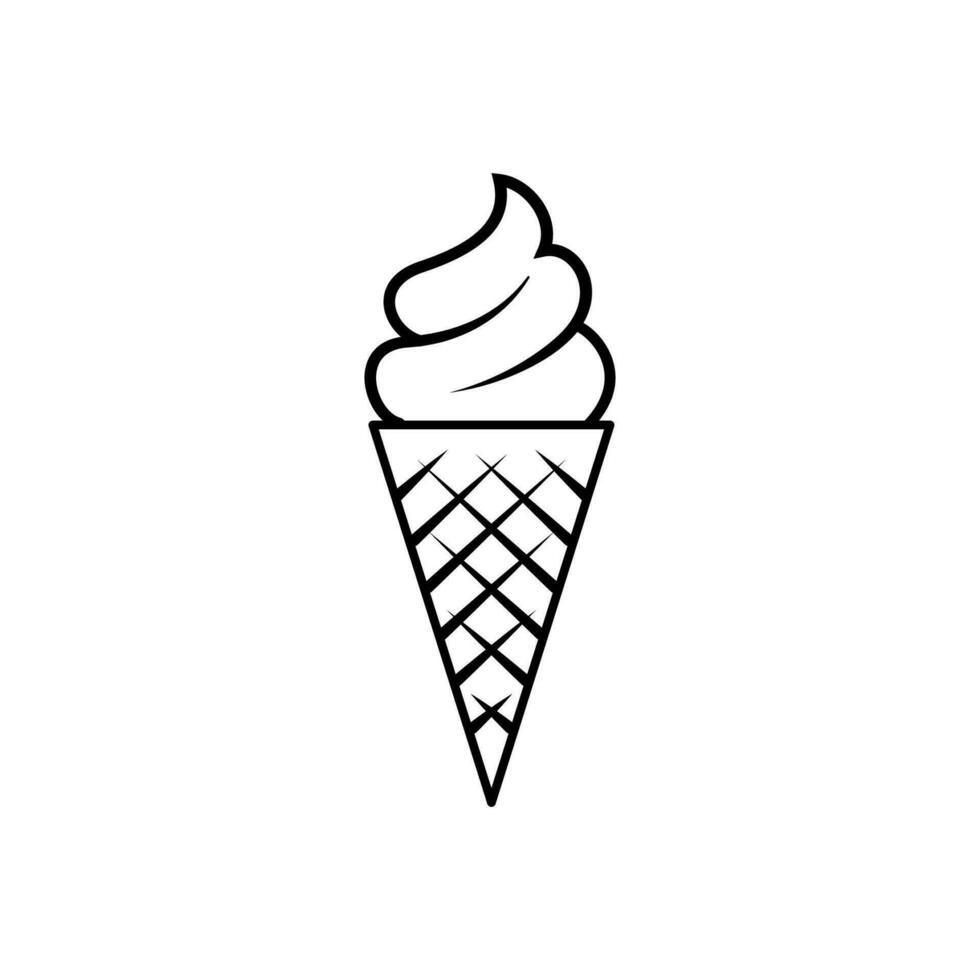 Ice cream cone. Black and white vector illustration. Good for coloring books or coloring pages.