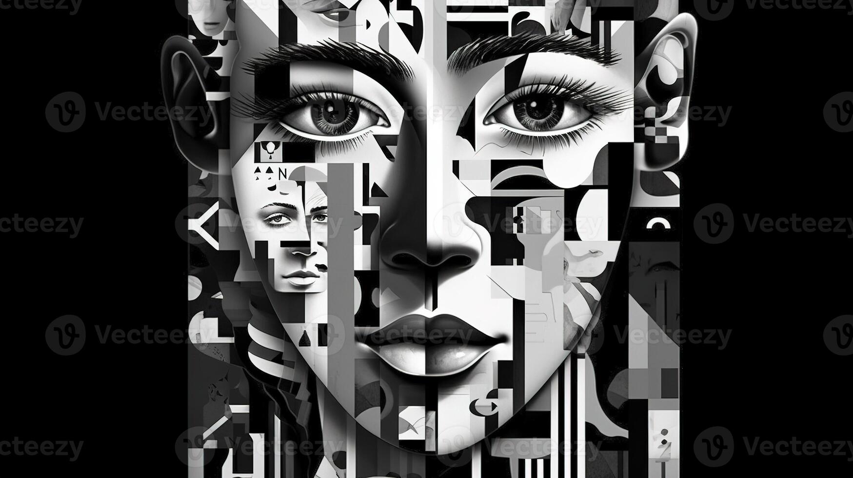 A Collage of Faces Depicting the Struggles of Psychology, Depression and Stress. photo