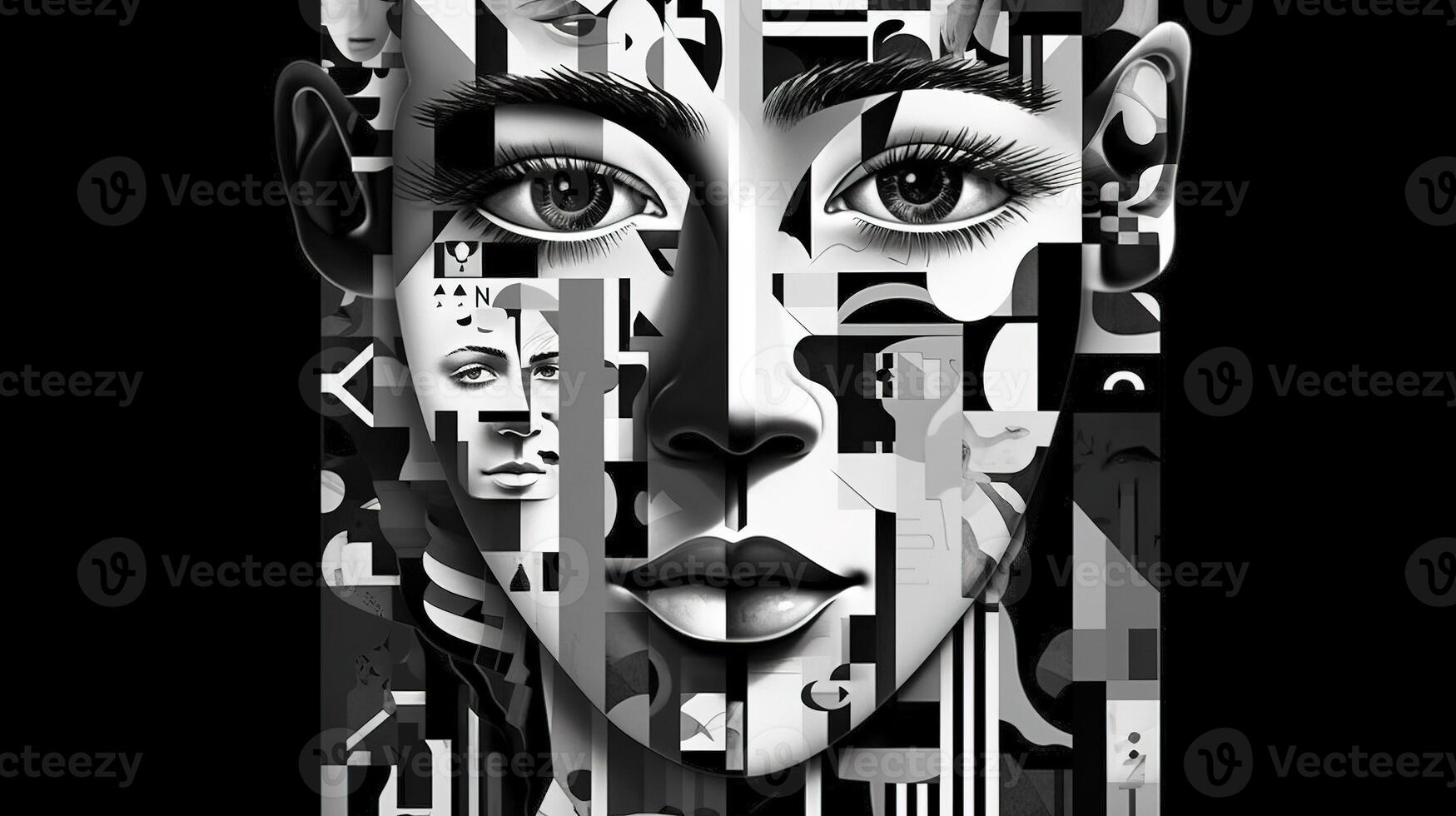 A Collage of Faces Depicting the Struggles of Psychology, Depression and Stress. Generative AI photo