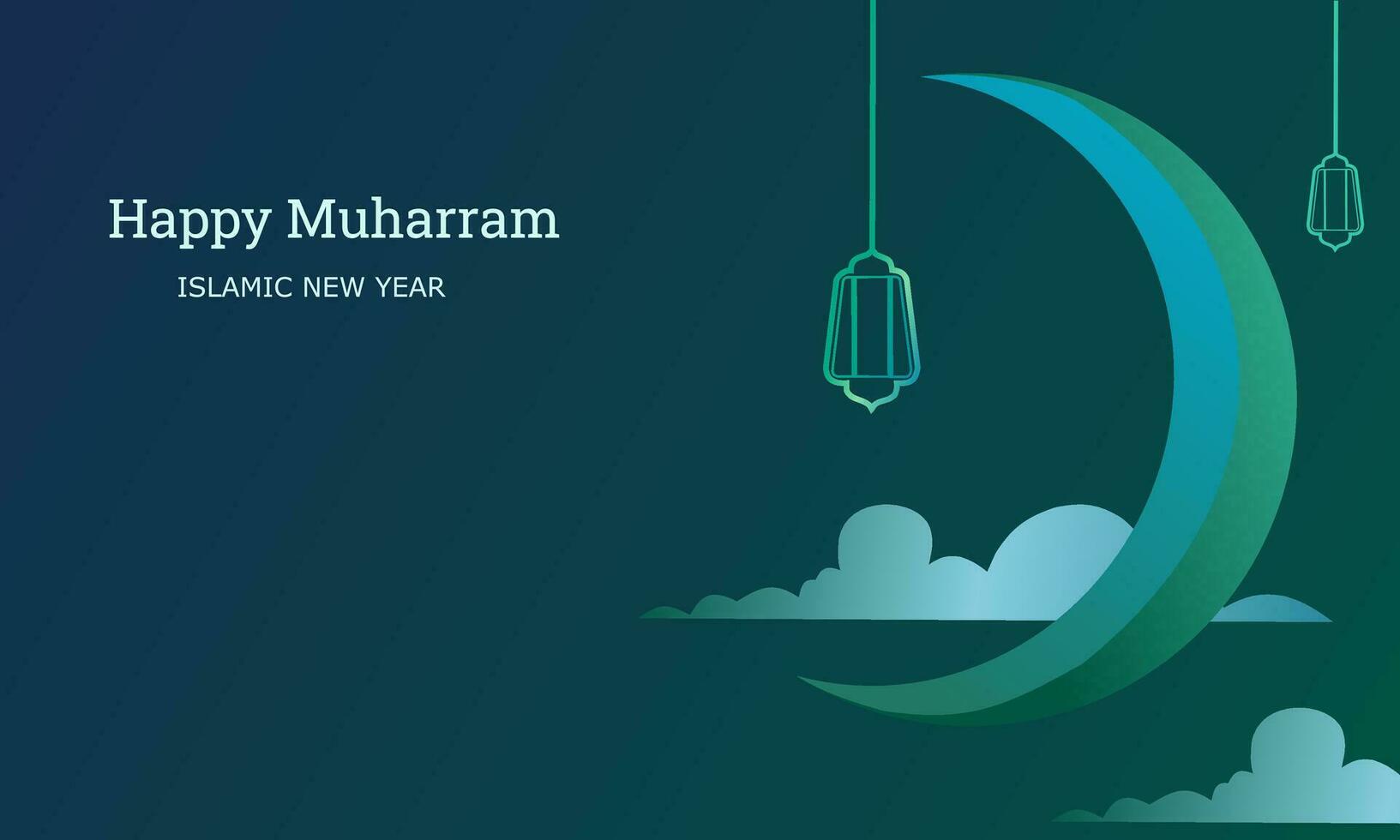 Happy Muharram banner design with moon and cloud shape. Islamic design festival background. Islamic new year greeting card. Hijri Year celebration. Suitable for wallpaper, poster, digital vector