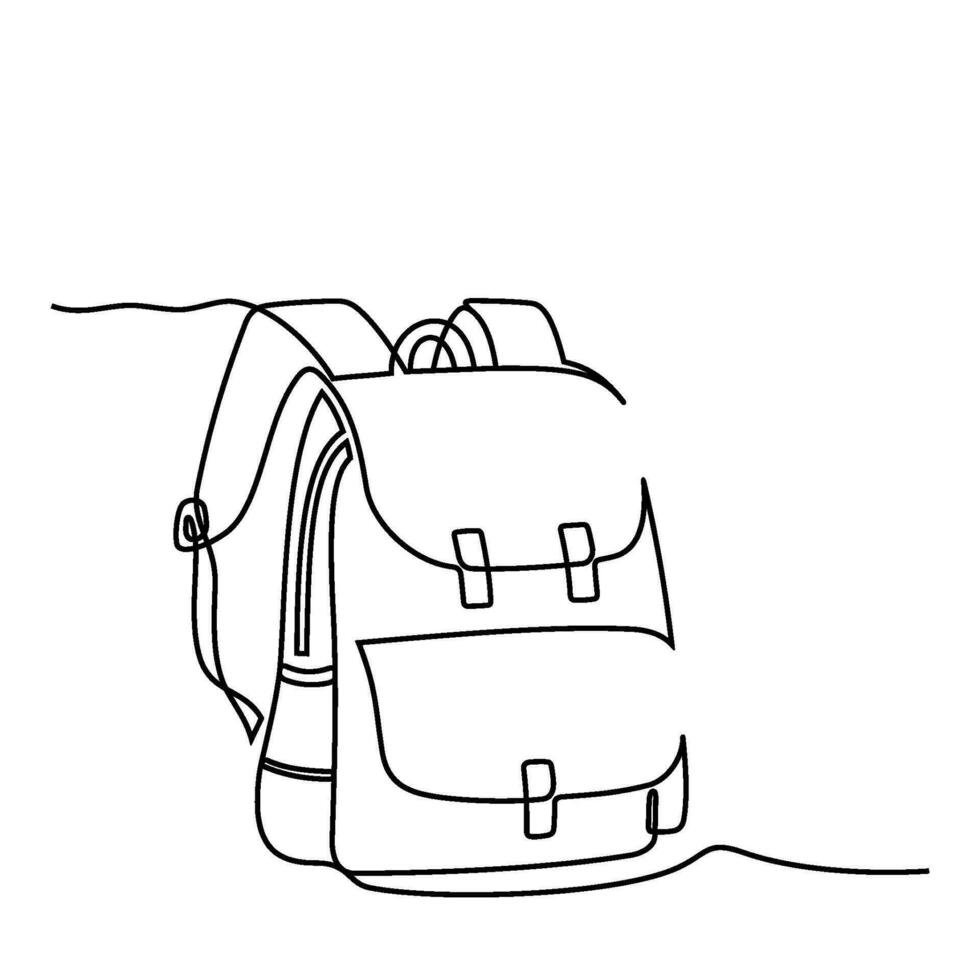 Backpack, school bag for school students in continuous line style. Back to school concept. Hand drawn, line art. Icon. Graphic design, vector, illustration vector