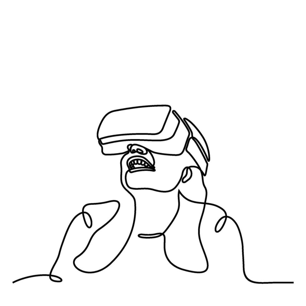 Woman wearing virtual reality glasses device. Metaverse concept. Continuous line. Hand drawn. One line. line art. Logo design. Vector. illustration vector