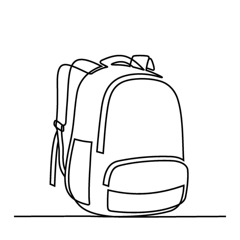 mochila, colegio bolso para colegio estudiantes en continuo línea estilo. espalda a colegio concepto. mano dibujado, línea Arte. icono. gráfico diseño, vector, ilustración vector