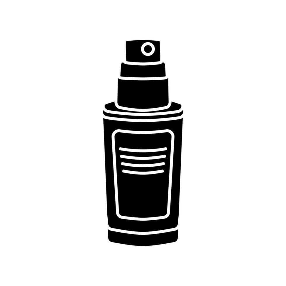 cosmético botella envase con dispensador icono silueta. piel cuidado productos, suero, crema o gel. hogar belleza tratos vector