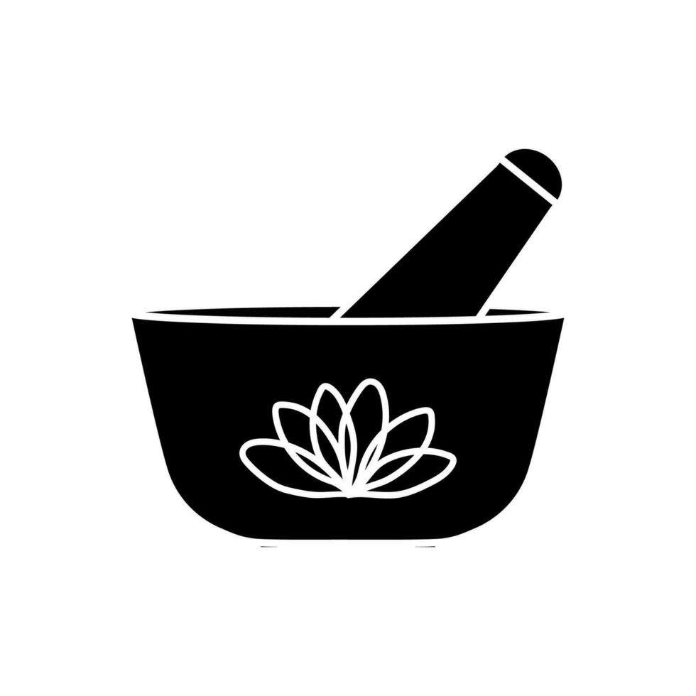 Bowl and pestle for making homemade cosmetics. natural ingredients. Logo or emblem vector