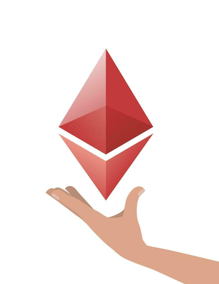 Ethereum icon on hand. Cryptocurrency simple isolated. vector