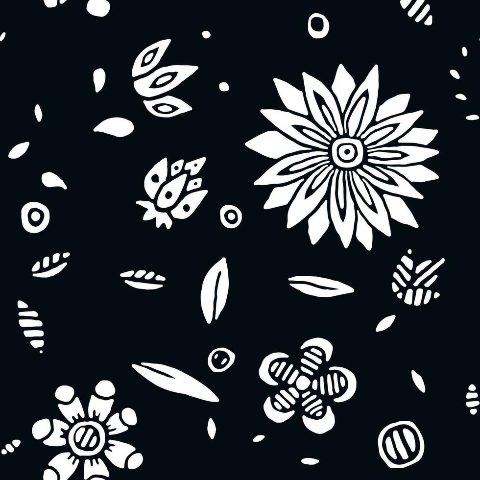 Floral decor seamless pattern. Hand-drawn flowers coloring book. Use for covers, fabrics, wallpapers, wrapping paper, cards, stationery, invitations, cards. Vector. vector