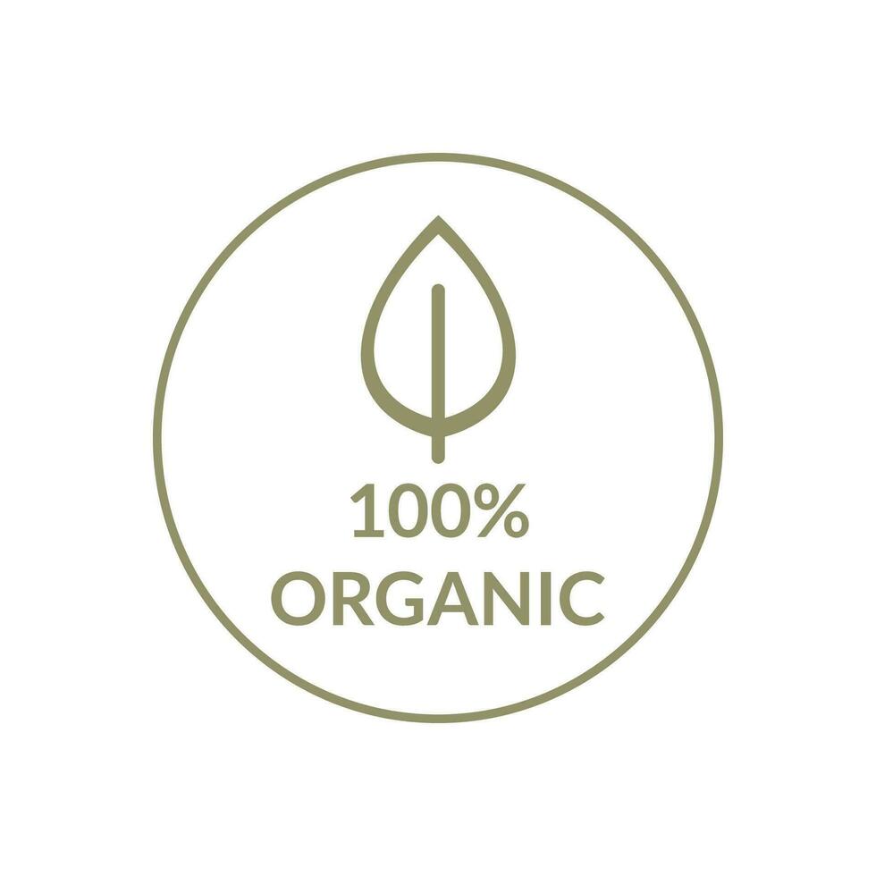 Vector illustration of 100 percent organic products icon. Simple icon for labels and packaging of organic products.