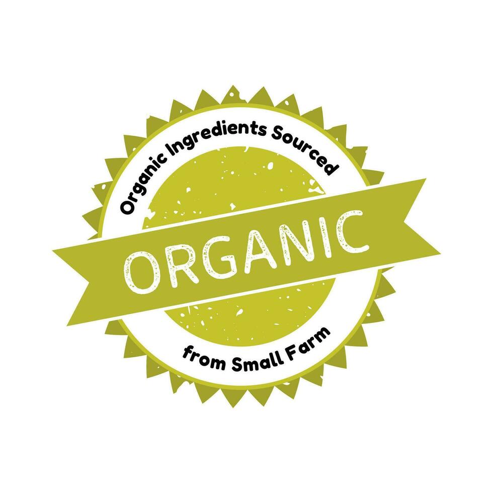 Vector illustration of 100 percent organic products icon. Green icon for labels and packaging of organic products grown on small farms.