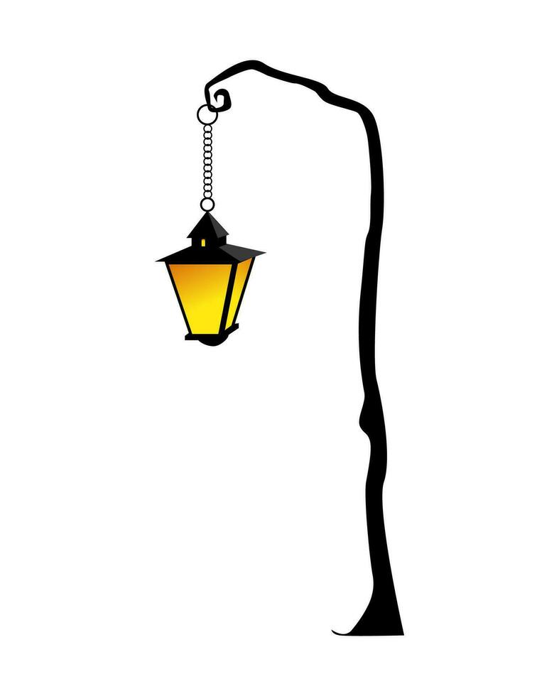 Vintage street lamp isolated on white. Vector illustration of a glowing lantern. For halloween