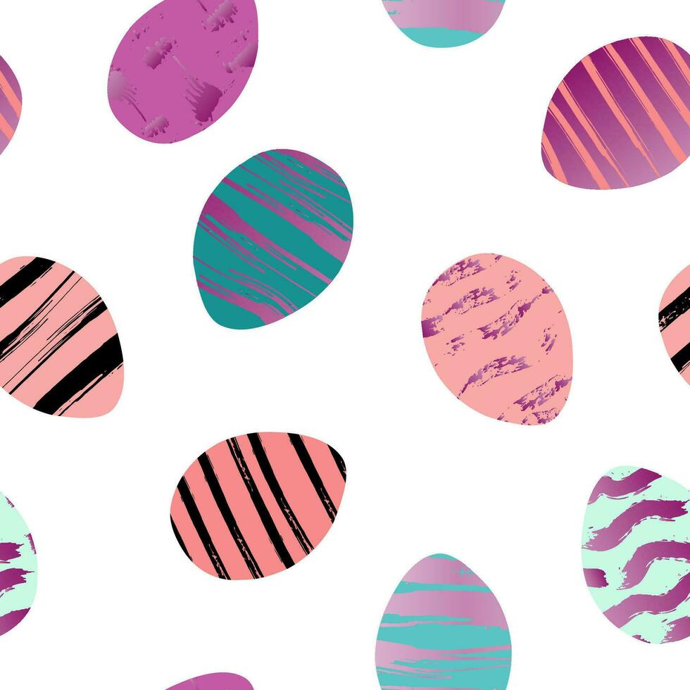 Seamless pattern with eggs collection for happy easter greeting card. Grunge brushes painted eggs in bright colors. For easter design, wrapping or background vector