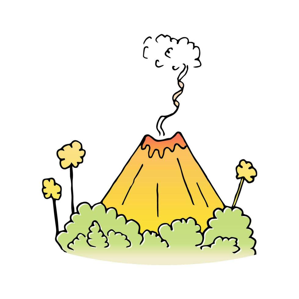 The volcano is smoking and spewing lava. Kids print for boys and girls, T-shirt prints, kids and adult designs. vector