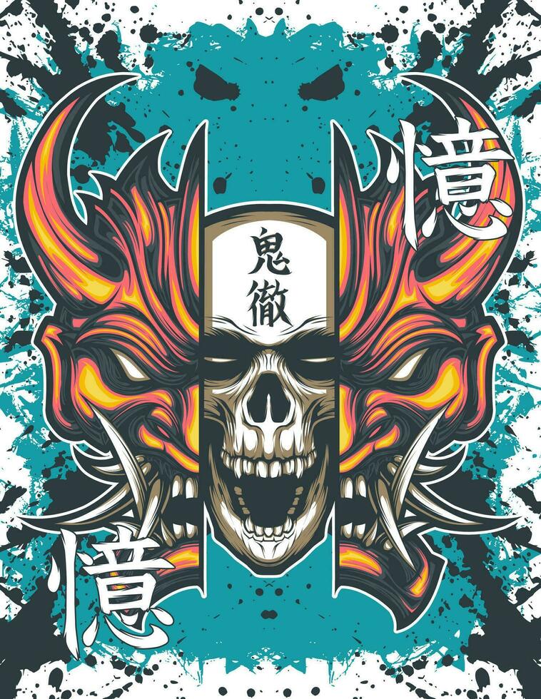 Japanese skull oni demon mask vector illustration