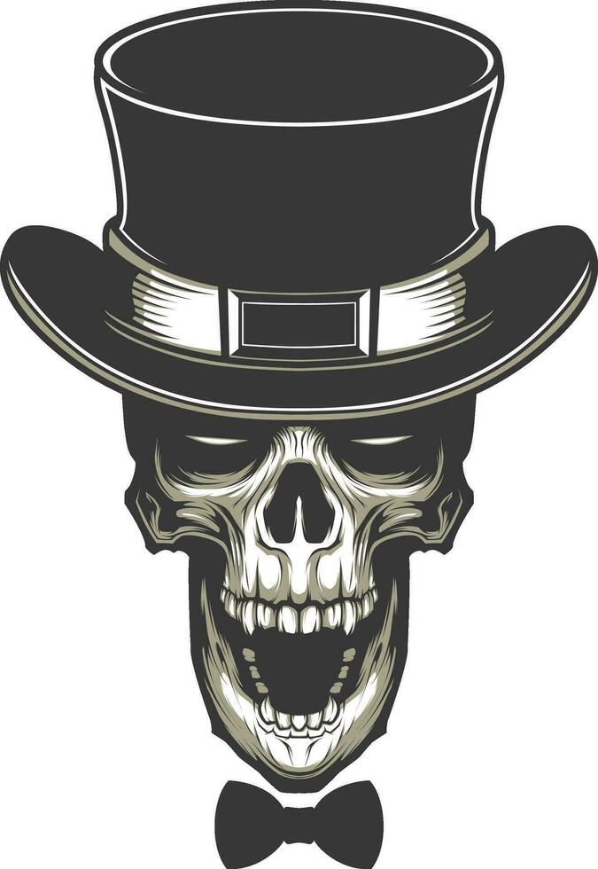 skull with hat and tie vector illustration