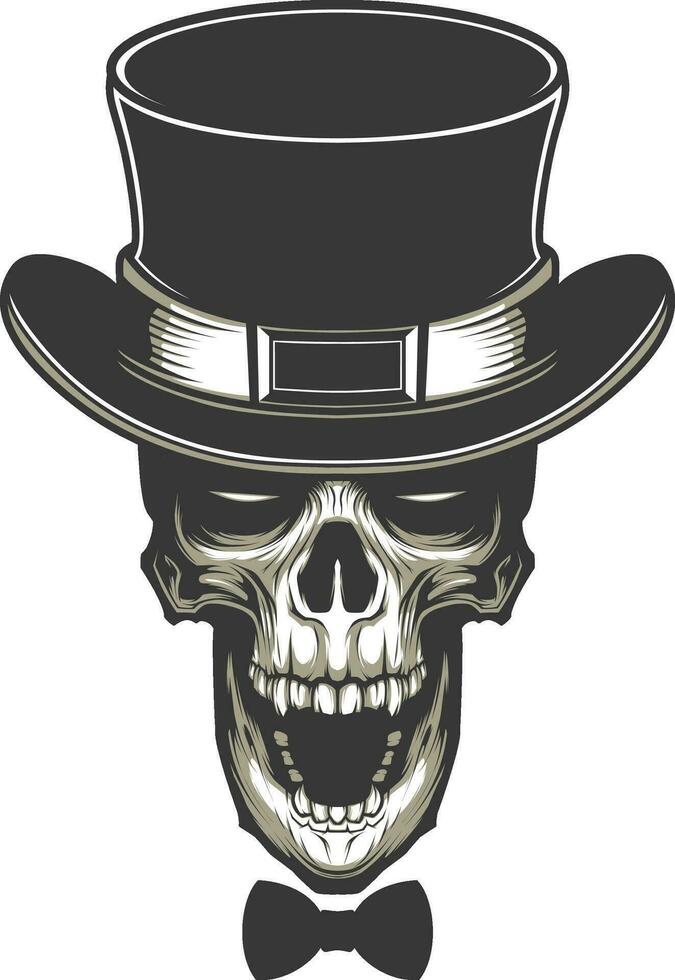 skull with hat and tie vector illustration