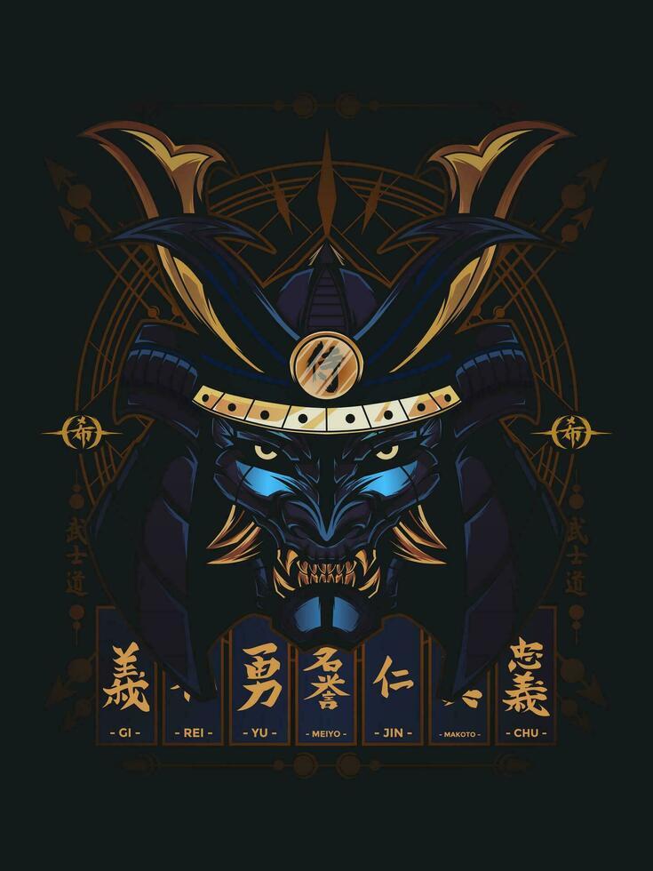 Japanese Samurai Head Vector Illustration