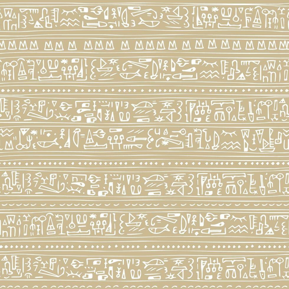beige blanco línea mano dibujado boho vector sin costura modelo frontera con egipcio símbolos me gusta jeroglíficos. eso lata ser usado para tela, libro cubrir, huellas dactilares