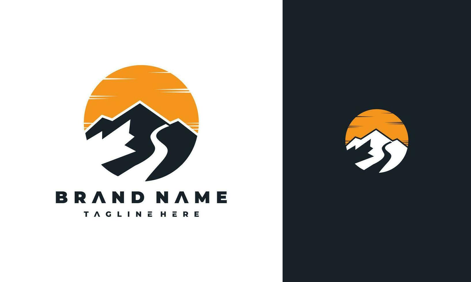 simple mountain sun logo vector