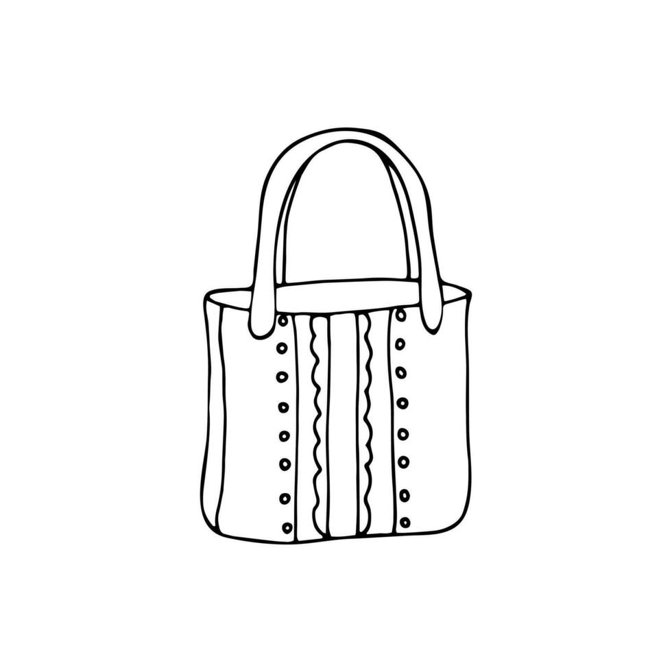 sketch of hand drawn women summer bag, vector illustration isolated on white background