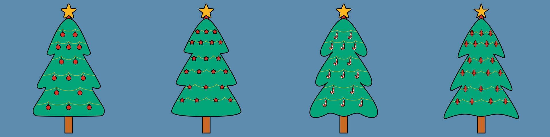 un conjunto de Navidad arboles con decoración en un antecedentes en un vistoso Navidad concepto, vector ilustración