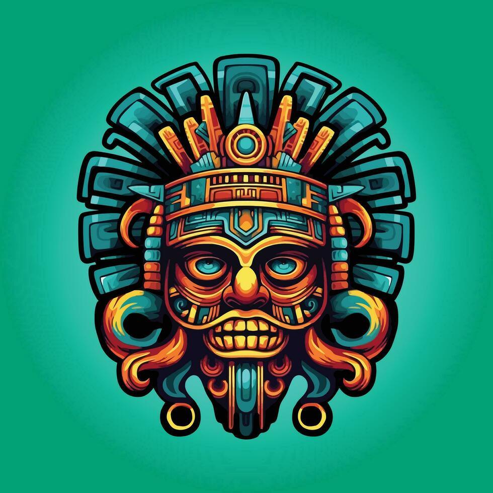 Aztec god face logo mexican ornament vector