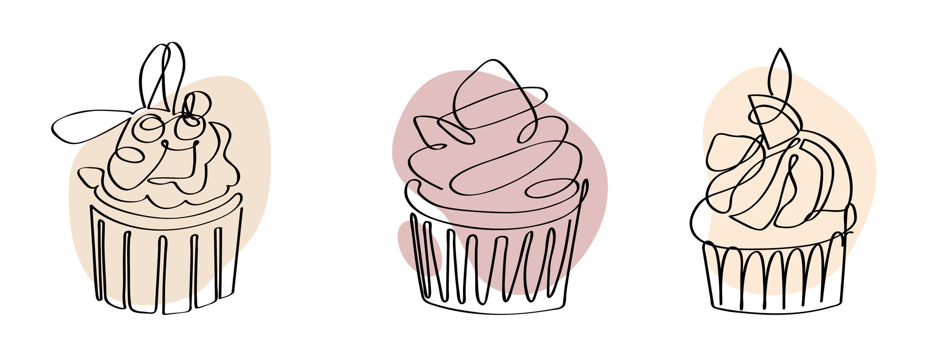 Continuous one line drawing of cupcake with berries. Hand drawn minimalist  bakery concept design. Vector illustration 25880186 Vector Art at Vecteezy