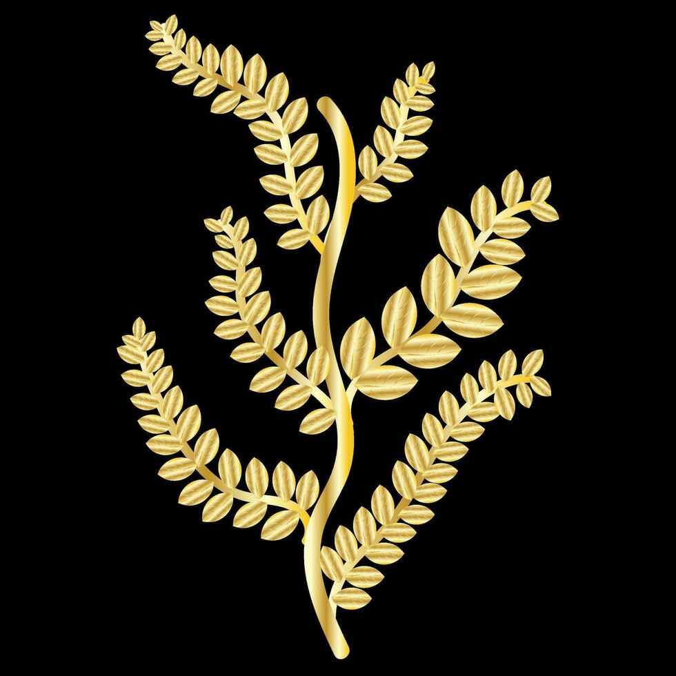 Floral leaf decorative ornamental design with branches in golden gradient premium vector art symmetrical