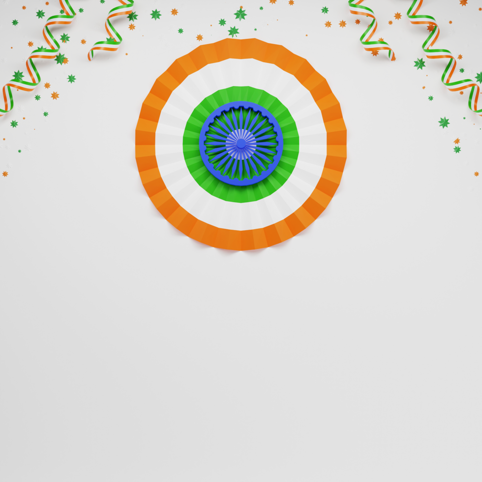 Paper Indian Flag Round Shape With Stars And Tricolor Ribbons Decorated On Gray Background. psd