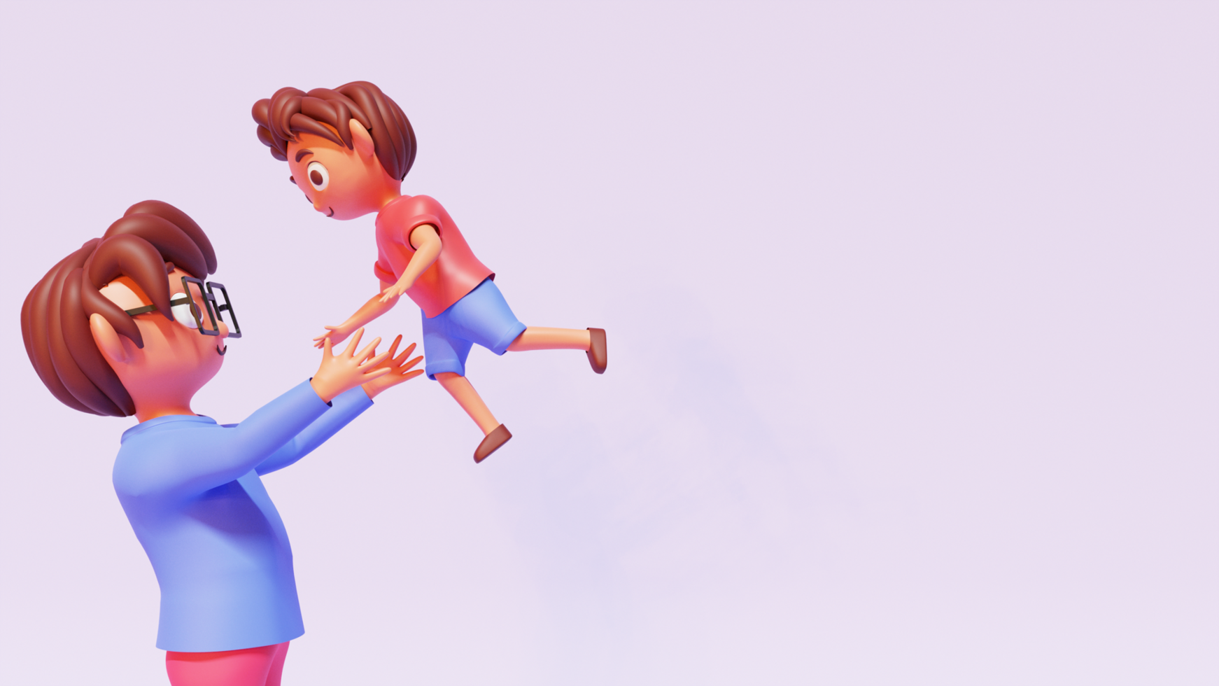 3d ilustração do pai jogando dele filho em Rosa fundo com cópia de espaço. psd