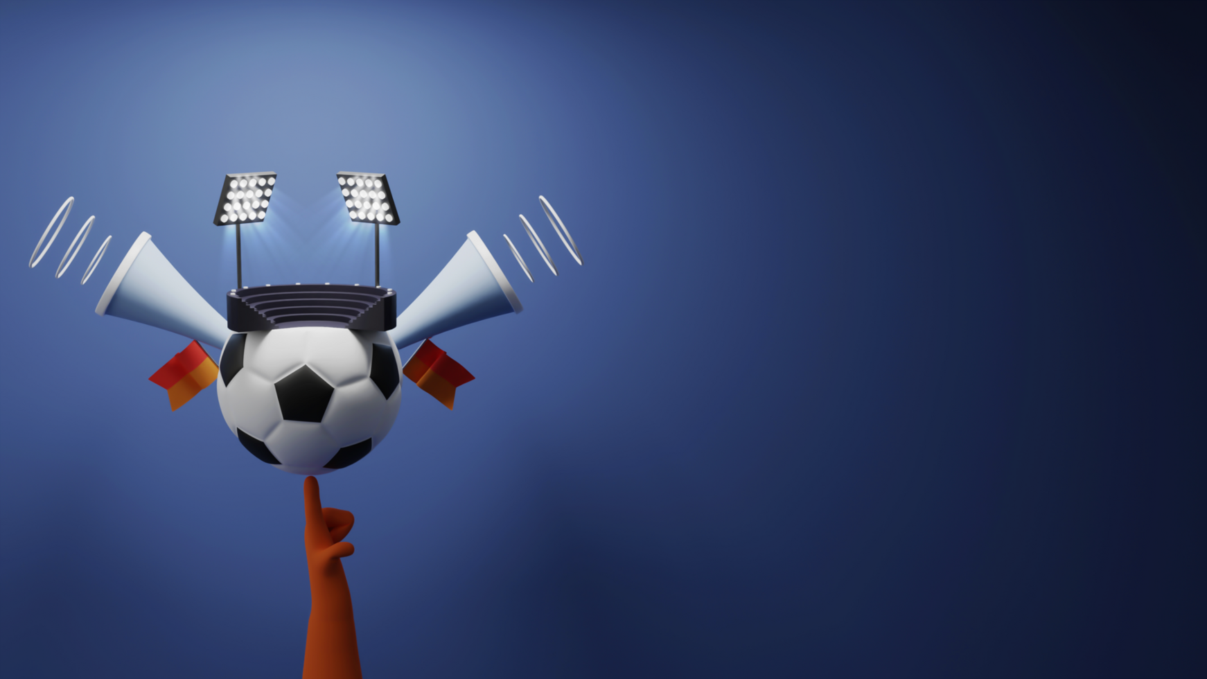 3D Render Of Footballer Lifting A Ball On His Finger With Stadium View, Loudspeaker And Copy Space. psd