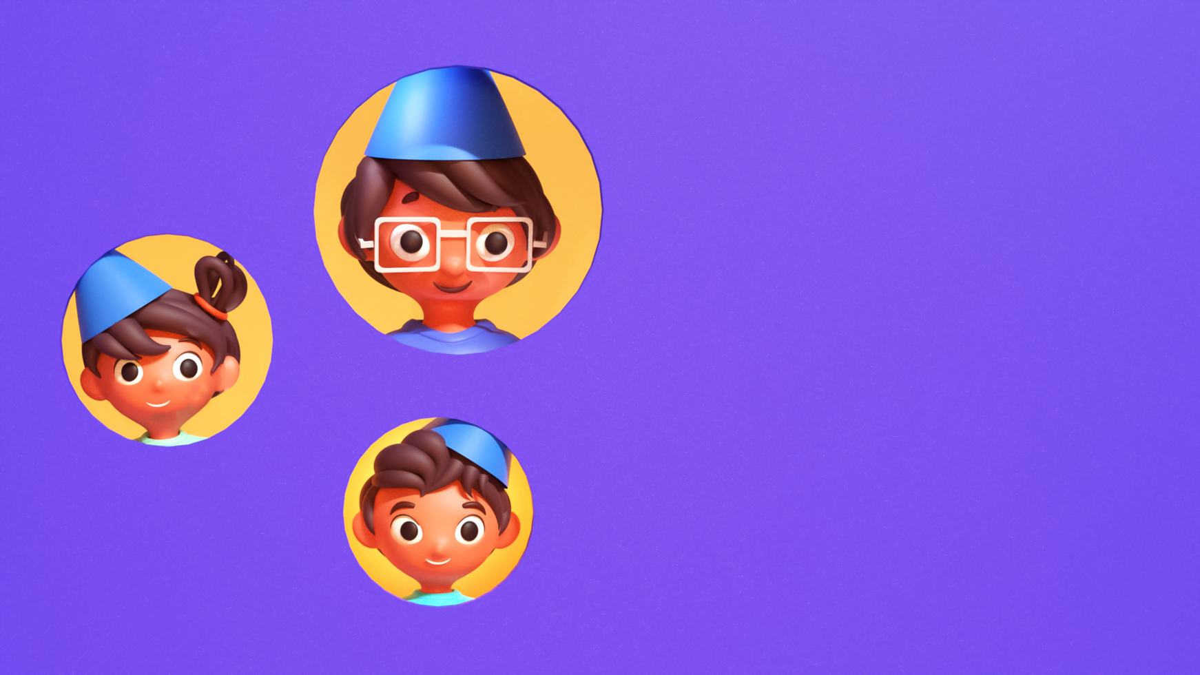 3D Illustration Of Cartoon Man OR Father And Children Face On Purple Background With Copy Space. psd